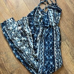 Mossimo Supply Co. Navy and White Patterned Jumpsuit